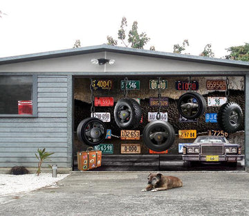 3D Car Tires License Plates 365 Garage Door Mural Wallpaper AJ Wallpaper 