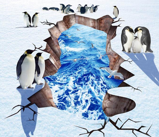 3D Penguins Family Floor Mural Wallpaper AJ Wallpaper 2 
