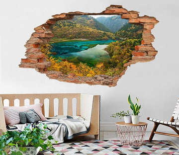 3D Mountains Lake 191 Broken Wall Murals Wallpaper AJ Wallpaper 
