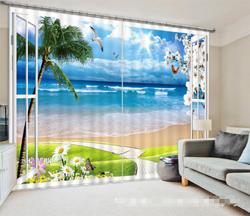 3D Beach Scenery 1328 Curtains Drapes Wallpaper AJ Wallpaper 