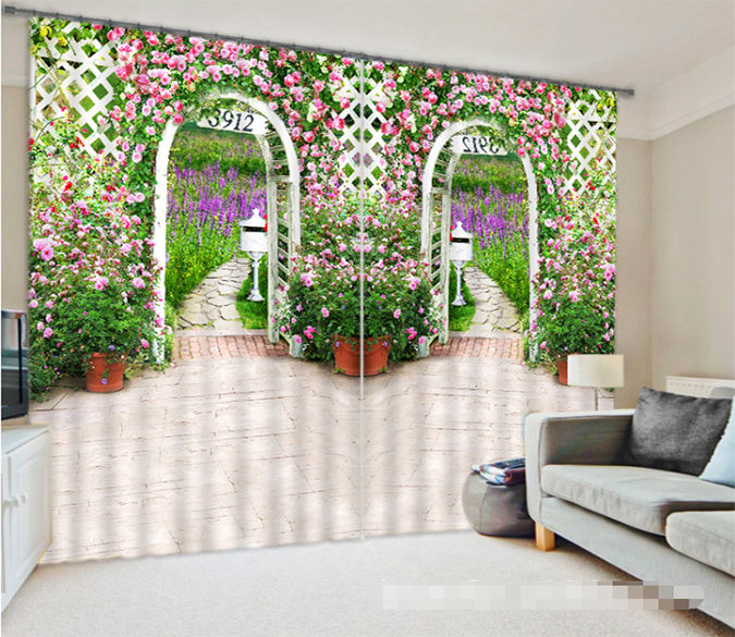3D Flowers Field Gate 1210 Curtains Drapes Wallpaper AJ Wallpaper 