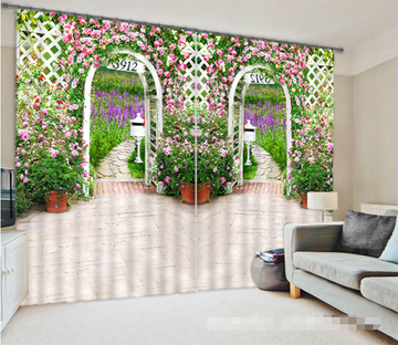 3D Flowers Field Gate 1210 Curtains Drapes Wallpaper AJ Wallpaper 