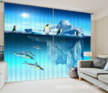 3D Sea Iceberg Penguins 1037 Curtains Drapes Wallpaper AJ Wallpaper 