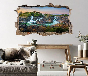 3D River Scenery 025 Broken Wall Murals Wallpaper AJ Wallpaper 