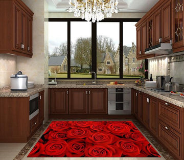 3D Red Roses Kitchen Mat Floor Mural Wallpaper AJ Wallpaper 