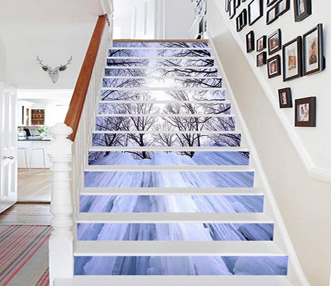 3D Bare Trees Frozen Waterfalls 715 Stair Risers Wallpaper AJ Wallpaper 