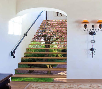 3D Flowers Tree Wood Bench 1534 Stair Risers Wallpaper AJ Wallpaper 