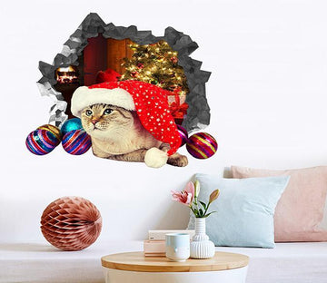 3D Christmas Cat 8 Broken Wall Murals Wallpaper AJ Wallpaper 