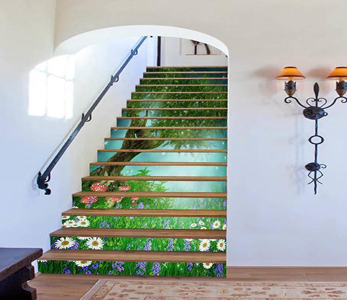 3D Tree Flowers Mushrooms 1470 Stair Risers Wallpaper AJ Wallpaper 