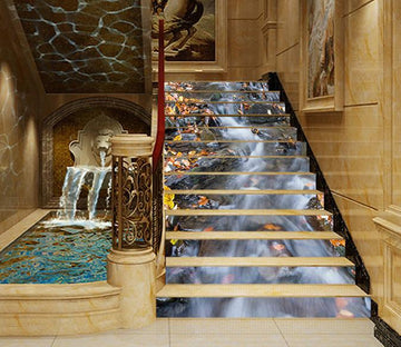 3D River Fallen Leaves 1122 Stair Risers Wallpaper AJ Wallpaper 