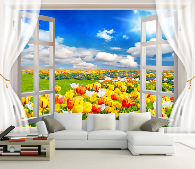 Window Tulips Field Wallpaper AJ Wallpaper 