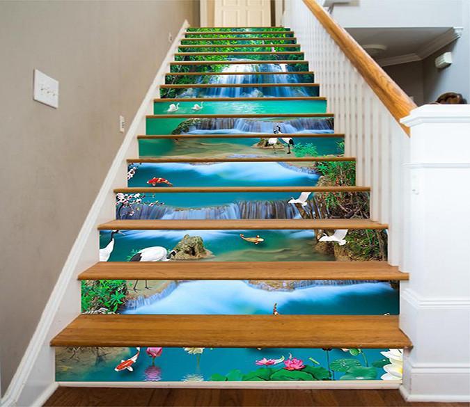 3D River Waterfall Animals 1429 Stair Risers Wallpaper AJ Wallpaper 