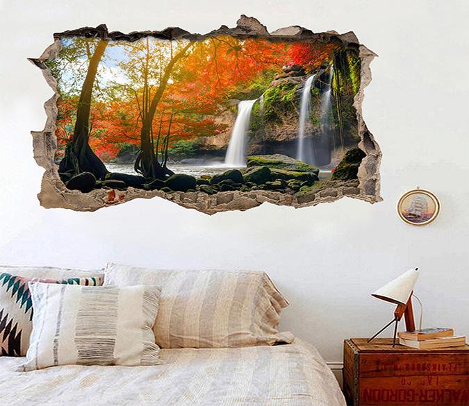 3D Waterfalls Trees 184 Broken Wall Murals Wallpaper AJ Wallpaper 