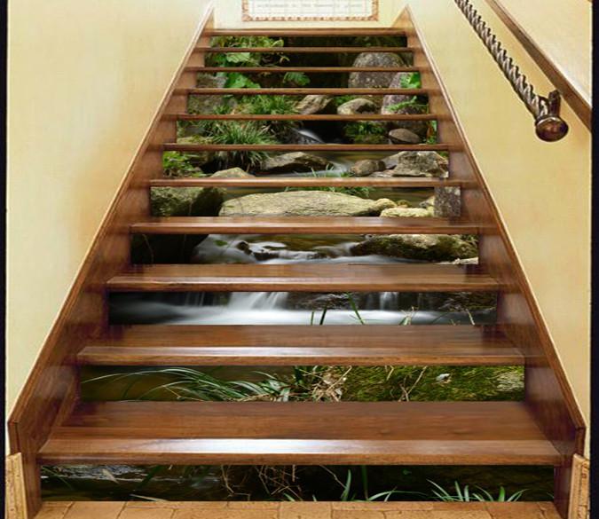 3D River Stones Scenery 654 Stair Risers Wallpaper AJ Wallpaper 