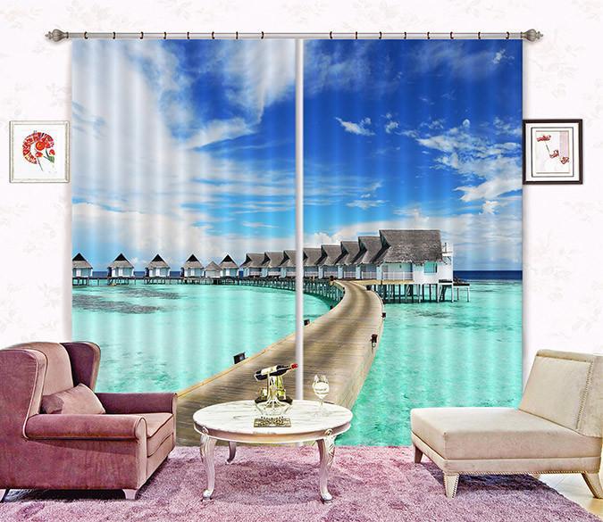 3D Sea Pavilions Curtains Drapes Wallpaper AJ Wallpaper 