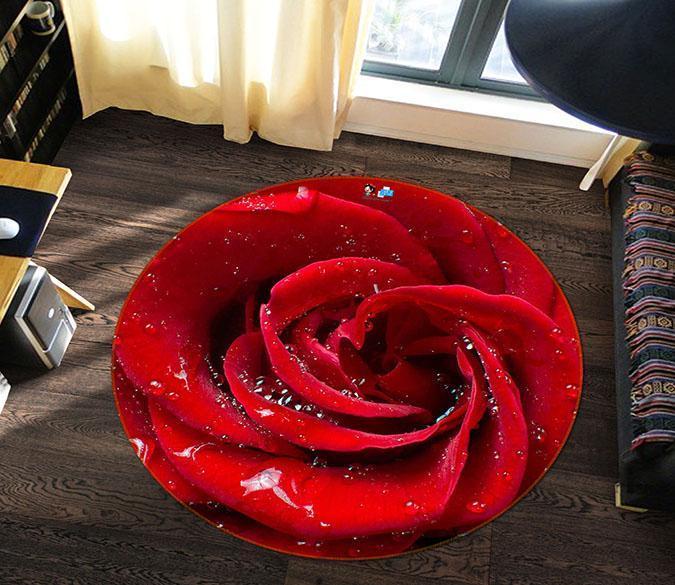 3D Red Rose 42 Round Non Slip Rug Mat | AJ Wallpaper