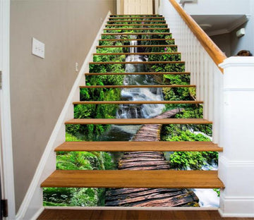 3D Mountain River Wood Bridge 689 Stair Risers Wallpaper AJ Wallpaper 