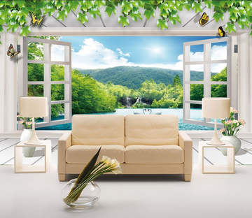 Wood Window Landscape Wallpaper AJ Wallpaper 