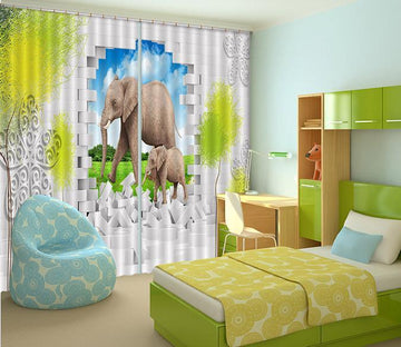 3D Bricks Elephants 415 Beach Curtains Drapes Wallpaper AJ Wallpaper 