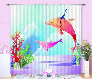3D Dolphins Rider 437 Curtains Drapes Wallpaper AJ Wallpaper 