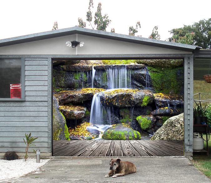 3D Wood Boards Rocks Waterfalls 302 Garage Door Mural Wallpaper AJ Wallpaper 