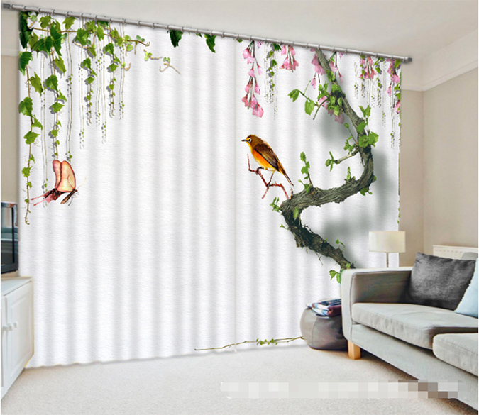 3D Tree Bird Butterfly 1333 Curtains Drapes Wallpaper AJ Wallpaper 