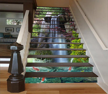 3D Waterfall Color Fishes 1495 Stair Risers Wallpaper AJ Wallpaper 