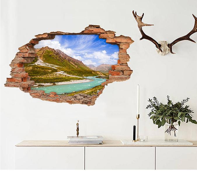 3D Mountain River Scenery 203 Broken Wall Murals Wallpaper AJ Wallpaper 