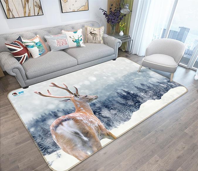 3D Snowing Field Deer 255 Non Slip Rug Mat Mat AJ Creativity Home 