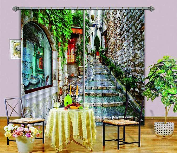 3D City Alley Stairway 343 Curtains Drapes Wallpaper AJ Wallpaper 