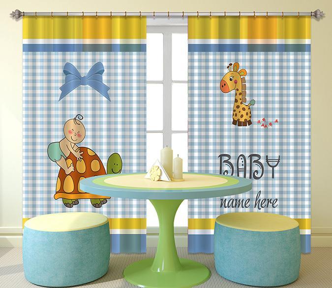 3D Cartoon Turtle Giraffe 2453 Curtains Drapes Wallpaper AJ Wallpaper 