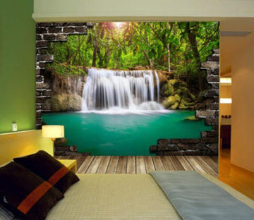 3D Brick Falls Forest 590 Wallpaper AJ Wallpaper 