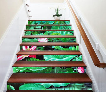 3D Lush Lotus Leaves 1187 Stair Risers Wallpaper AJ Wallpaper 