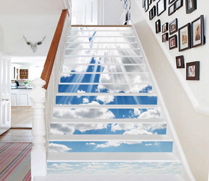 3D Blue Sky White Clouds 1306 Stair Risers Wallpaper AJ Wallpaper 