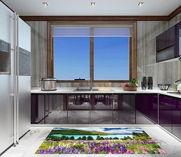 3D Lakeside Flowers Kitchen Mat Floor Mural Wallpaper AJ Wallpaper 