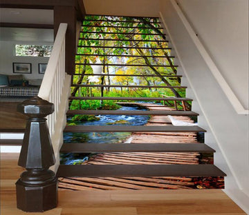 3D River Wood Bridge Doves 1338 Stair Risers Wallpaper AJ Wallpaper 