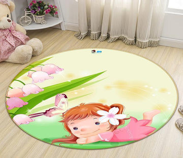 3D Naughty Little Girl 38 Round Non Slip Rug Mat Mat AJ Creativity Home 
