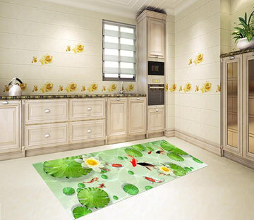 3D Fish Pond Lotus 14 Kitchen Mat Floor Mural Wallpaper AJ Wallpaper 