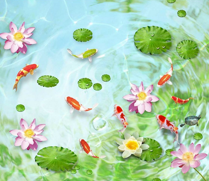 3D Fresh Lotus Pond Floor Mural Wallpaper AJ Wallpaper 2 