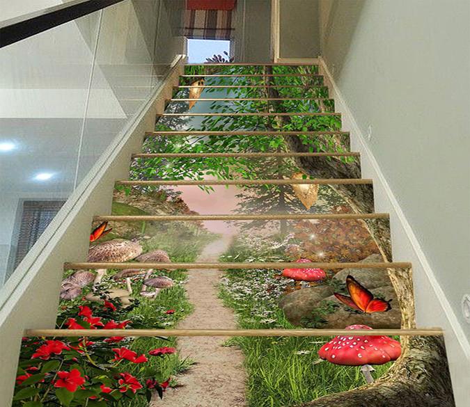 3D Pretty Forest Path 816 Stair Risers Wallpaper AJ Wallpaper 
