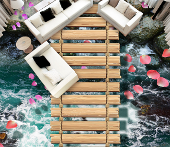 3D River Hanging Bridge Floor Mural Wallpaper AJ Wallpaper 2 