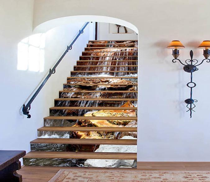 3D Rock Formation Flowing Creek 1625 Stair Risers Wallpaper AJ Wallpaper 