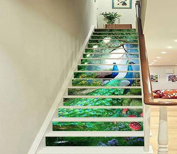 3D Forest Peacocks 1548 Stair Risers Wallpaper AJ Wallpaper 