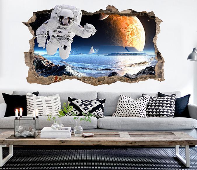 3D Space Astronaut 7 Broken Wall Murals Wallpaper AJ Wallpaper 