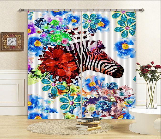 3D Flowers Zebra 118 Curtains Drapes Wallpaper AJ Wallpaper 