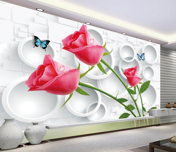 Red Roses And Circles Wallpaper AJ Wallpaper 