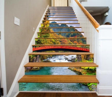 3D Mountain River Bridge 314 Stair Risers Wallpaper AJ Wallpaper 