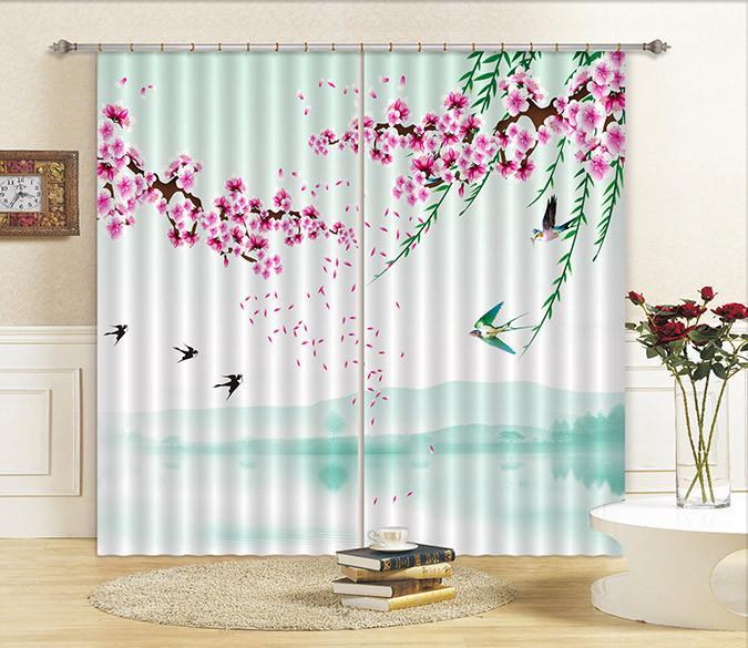 3D Swallows And Flowers 164 Curtains Drapes Wallpaper AJ Wallpaper 