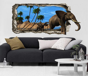 3D Seaside Elephants 149 Broken Wall Murals Wallpaper AJ Wallpaper 