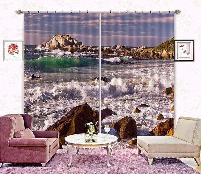 3D Sea Stone Coast 120 Curtains Drapes Wallpaper AJ Wallpaper 